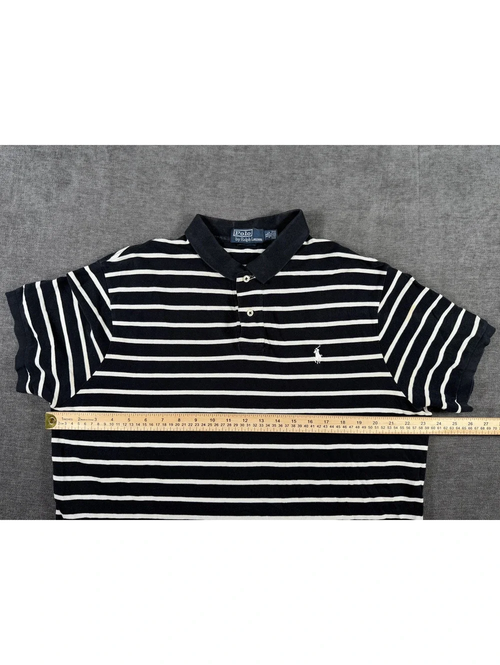 Polo Ralph Lauren Men's Black and White Striped Polo Shirt, Size XL